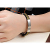 B-0686  Black Silicone Silver Stainless Steel Chain Wristband Bracelet fashion jewelry