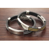 B-0686  Black Silicone Silver Stainless Steel Chain Wristband Bracelet fashion jewelry