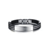 B-0686  Black Silicone Silver Stainless Steel Chain Wristband Bracelet fashion jewelry