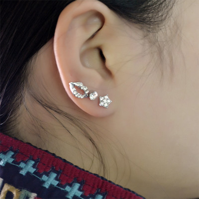 E-3745 Korea Style Fashion Silver Earring Flower Shape Stud Earrings For Women Girls Jewelry