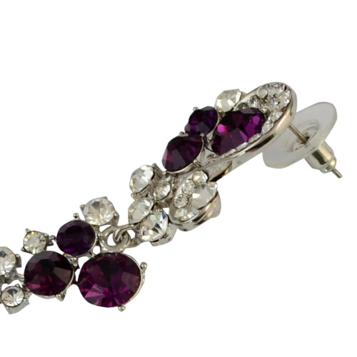 E-3693 New Fashion Silver Plated Black/Clear/Purple Rhinestone Crystal Flower Long Tassel Drop Earrings For Women Jewelry