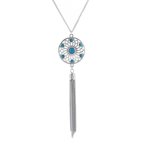N-6150 2016 Newest Design Fashion Necklaces &Pendants 2 Styles Silver Plated Alloy Blue Turquoise Beads Chain Tassel Leave Tassel Round Circle Pendants Long Necklaces Females Jewelry