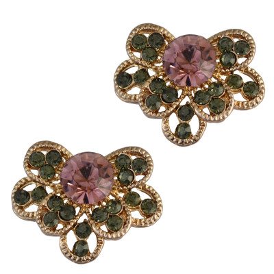 E-3739 Gold Plated Bloom Flower Rhinestone Stud Earring OL Style