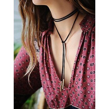 N-6147 Women's Fashion Simple Bar Black Long Chain  Pendant Necklace
