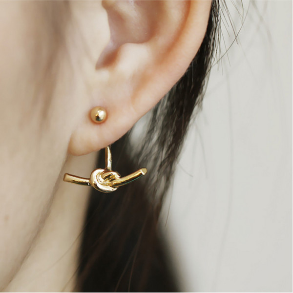 E-3750  New Fashion Unisex Punk Knotted Gold Plated Stud Earring