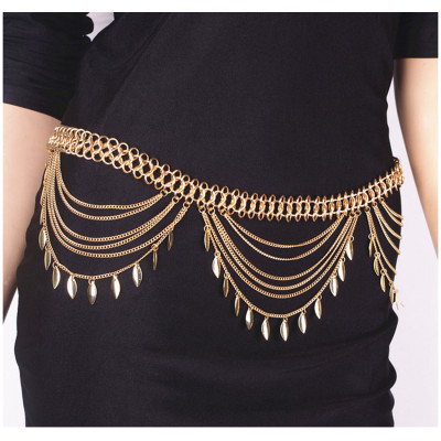 N-6155  Boho silver gold metal bead chain tassel body jewelry sequins charms sexy biniki waist belly beach tribal jewelry