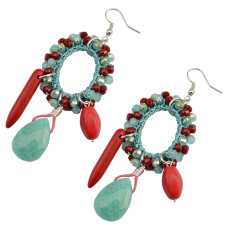 E-3748  European style fashion gold plated resin bead turquoise drop dangle earrings jewelry