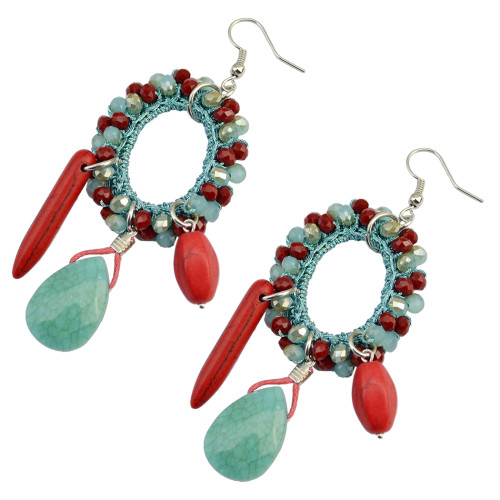 E-3748  European style fashion gold plated resin bead turquoise drop dangle earrings jewelry