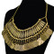 N-5048  Bohemia Vintage Style Golden Silver Zamac Jewelry Handcraft Carving Metal Coin Fringe Statement Necklace Boho Gypsy Beachy Ethnic Tribal Festival Jewelry Turkish