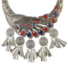 N-6171  Bohemian Style Antique Silver Collars Choker Carved Flower Chinese Classical Elements Peacock Shape Pendant Round Metal Sheet Bell Statement Necklace Women Jewelry