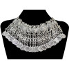 N-6170   ohemian Style Antique Silver Gold Alloy Fashion Chunky Necklaces Carved Flower Tassel Coins Pendant Bib Statement Necklace Women Jewelry