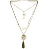 N-6187  Vintage 3 Multilayers Turquoise Beads Bronze Tassel Rope Necklace Pandant Necklaces
