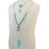 N-6190 Women's Jewelry  Silver 3 Multilayers Chain Owl Design Turquoise Pendant Necklace