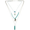 N-6190 Women's Jewelry  Silver 3 Multilayers Chain Owl Design Turquoise Pendant Necklace