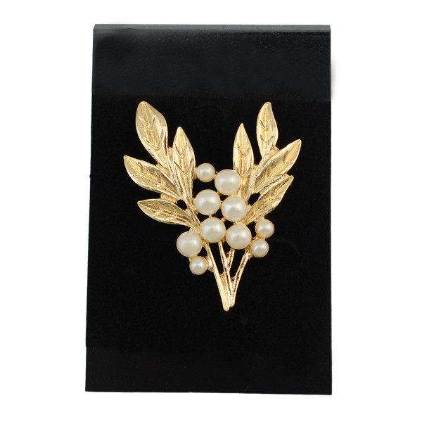 P-0314  Fashion gold plated pearl twig shape cute collor brooch Pin women jewelry