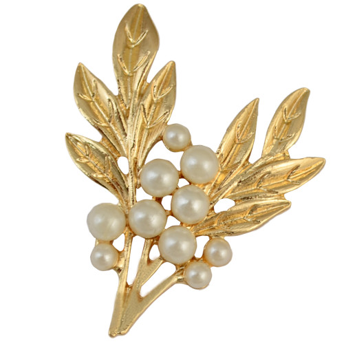 P-0314  Fashion gold plated pearl twig shape cute collor brooch Pin women jewelry