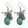 E-3763   Bohemian style silver plate cute butterfly turquoise dangle earrings fashion jewelry