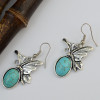 E-3763   Bohemian style silver plate cute butterfly turquoise dangle earrings fashion jewelry