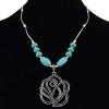N-6202  Bohemian Silver Chain Beads Turquoise Flower Pendant Choker Bib Necklace Short