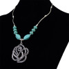 N-6202  Bohemian Silver Chain Beads Turquoise Flower Pendant Choker Bib Necklace Short