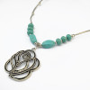 N-6202  Bohemian Silver Chain Beads Turquoise Flower Pendant Choker Bib Necklace Short