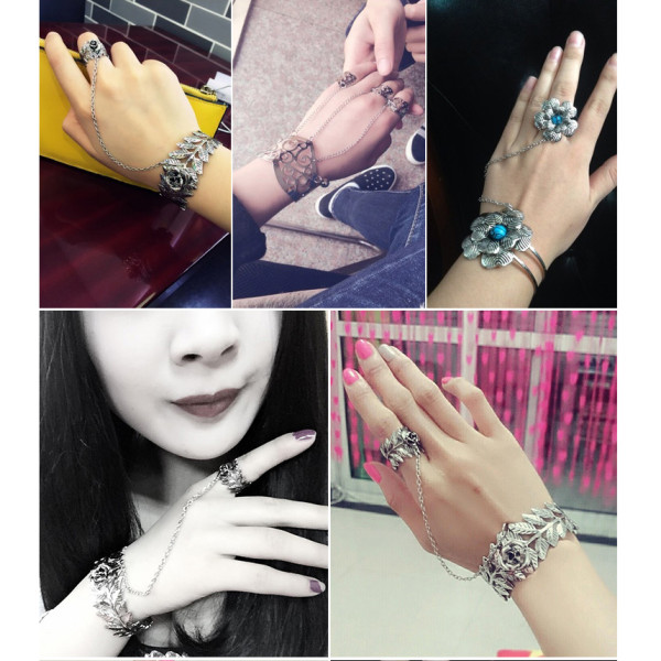 B-0708  New Fashion Vintage SilverGypsy Boho Hollow Flower Charms Lovers Beachy Chic Festival  Bracelets Jewelry