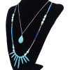 N-6205  Bohemian Style 2 Layer Silver Chains Fashion Necklaces Natural Turquoise Beads Pearls Pendant Necklace Women Jewelry