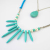 N-6205  Bohemian Style 2 Layer Silver Chains Fashion Necklaces Natural Turquoise Beads Pearls Pendant Necklace Women Jewelry