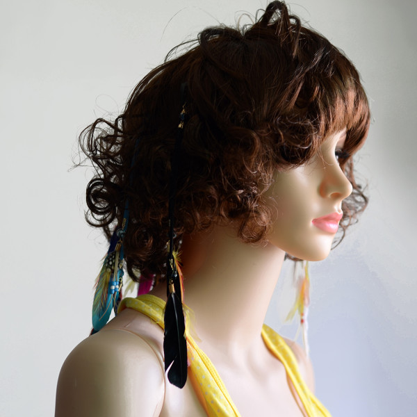 F-0323 Retro Style Rope Chain Resin Beads Feather Charm Tassel Hairband Accessory