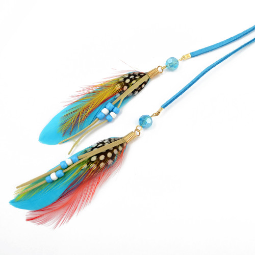 F-0323 Retro Style Rope Chain Resin Beads Feather Charm Tassel Hairband Accessory