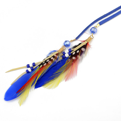 F-0323 Retro Style Rope Chain Resin Beads Feather Charm Tassel Hairband Accessory