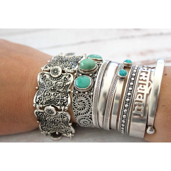 B-0524 Turkish Gypsy Vintage Tibet Silver Plated Coin Adjustable Bracelet