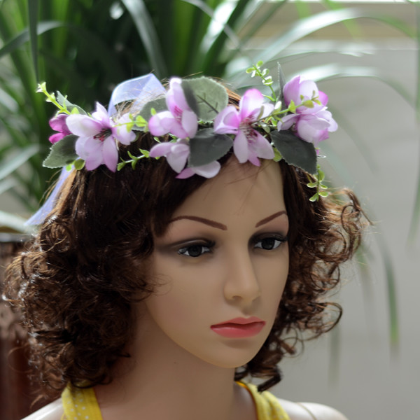 F-0319  Floral Hoop Headband Wedding Beautiful Purple Flower Leaf Garland Bridal Hair Wreaths Women Girls Festival Wedding Party Accessories