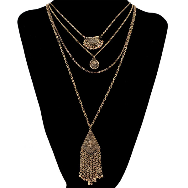 N-6213  Bohemian style retro alloy plated multi-layer chian long pendant chain tassel necklace jewelry