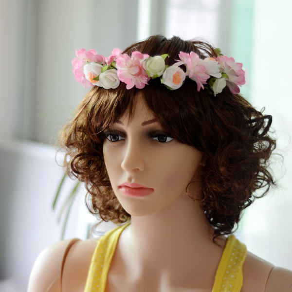 F-0327 Bohemian Style  Fashion  Wedding Hairband Charms Pink and White Flower Resin Beads Charm Hair Bridal Accessory Jewelry