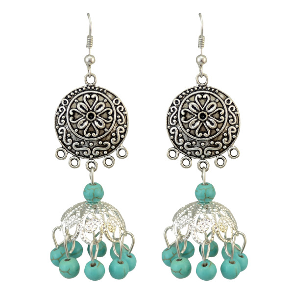 E-3773  Bohemian Silver Plated Turquoise  Dangle Earring Tassel Drop Earrings