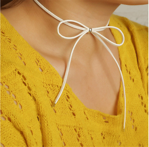 N-6212  3 Colors Fashion Simple Bar Long Leather Chain Pendant  Bow Necklace Women Jewelry
