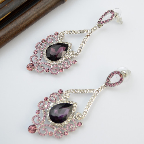 E-3775  Luxury Silver Earrings Plated Full Rhinestone Crystal Statement Large Long Exaggerated Drop Earring with Ear Plugs