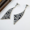 E-3776 Unique Triangle Irregular Silver Large Long Earrings Full Rhinestone Crystal Statement  Drop Earring