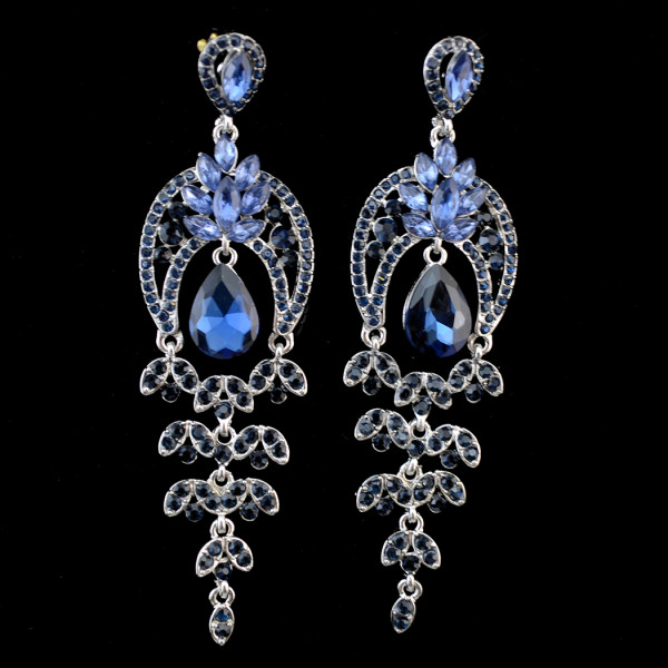 E-3774  Elegant Women Fashion Ear Jewelry Long Dangle Drop Earrings Rhinestone Leaves Christmas gifts for Women