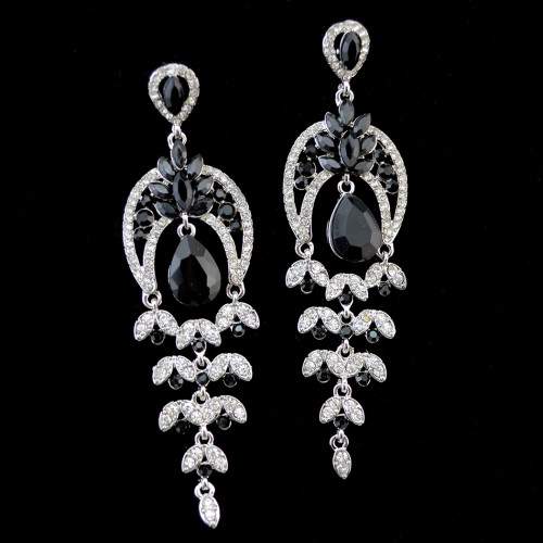 E-3774  Elegant Women Fashion Ear Jewelry Long Dangle Drop Earrings Rhinestone Leaves Christmas gifts for Women