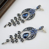 E-3774  Elegant Women Fashion Ear Jewelry Long Dangle Drop Earrings Rhinestone Leaves Christmas gifts for Women