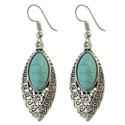 E-3772  Bohemian Antique Silver Fashion Earring Natural Turquoise Bead Dangle Earrings For Women Jewelry