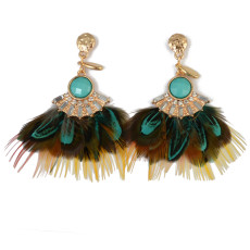 E-3785 Elegant  Feather Crystal Rhinestone Gold Plated Long Earring  Bead Drop Dangle Earrings For Women Jewelry 4 Colors
