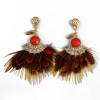 E-3785 Elegant  Feather Crystal Rhinestone Gold Plated Long Earring  Bead Drop Dangle Earrings For Women Jewelry 4 Colors