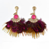 E-3785 Elegant  Feather Crystal Rhinestone Gold Plated Long Earring  Bead Drop Dangle Earrings For Women Jewelry 4 Colors