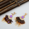 E-3785 Elegant  Feather Crystal Rhinestone Gold Plated Long Earring  Bead Drop Dangle Earrings For Women Jewelry 4 Colors