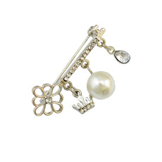 P-0323 Korean Women Fashion Cute Delicate Pearl Silver Brooch Pin
