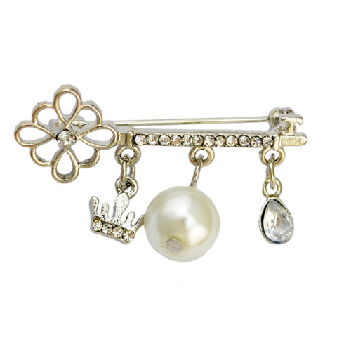 P-0323 Korean Women Fashion Cute Delicate Pearl Silver Brooch Pin