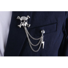 P-0327  2016 Fashion Gold/Silver Plated Punk Crystal Rhinestone  Skull Brooch Pins  Chain  Men Brooches  Jewelry